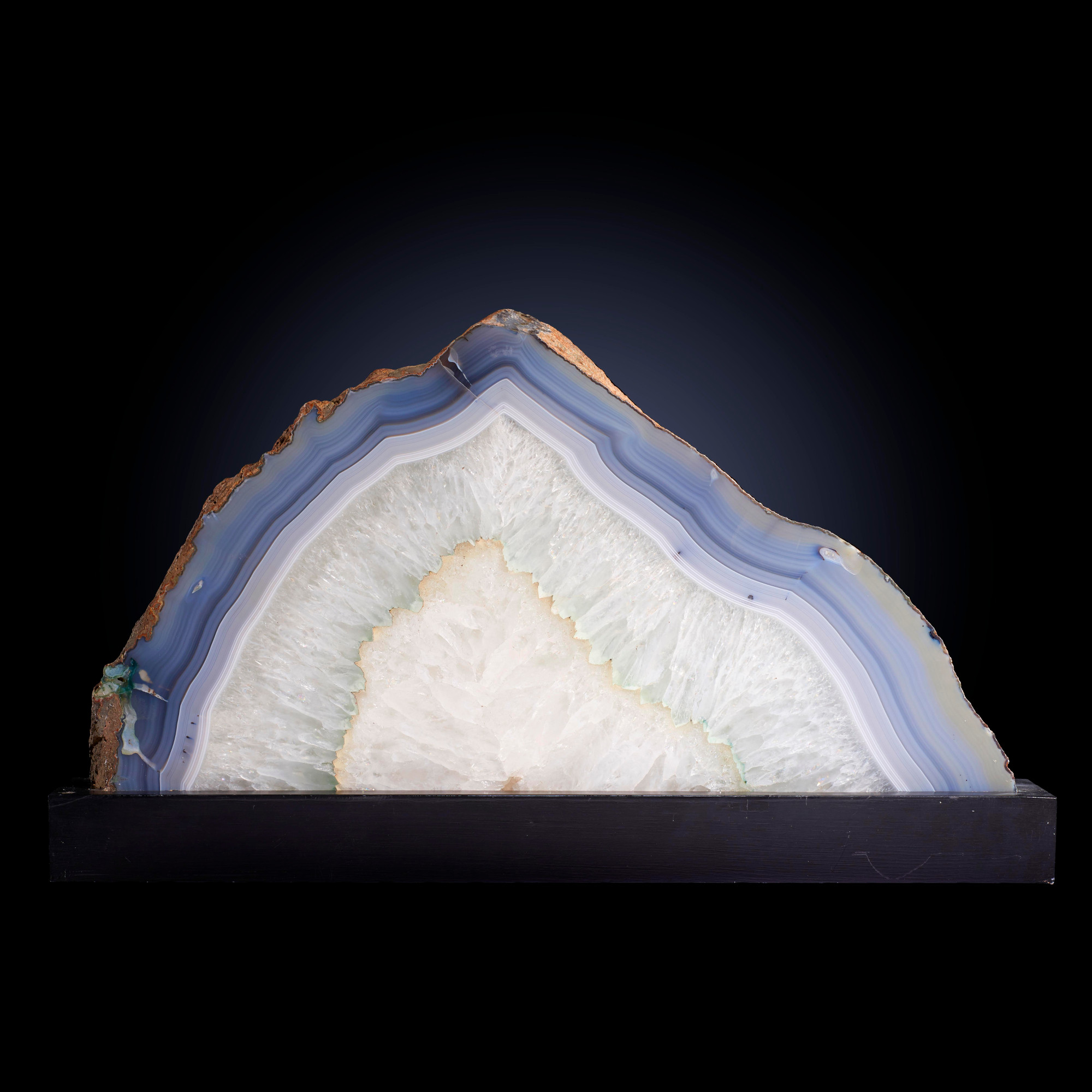 Minerals: An agate slice on base Brazil 34cm high by 57cm wide