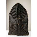 Tribal: Black wandala leather war shield Wandala people, Nigeria 95cm