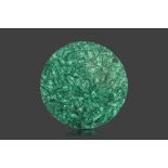 Minerals: A circular malachite veneered tabletop 58cm diameter