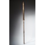 Tribal: Forged Kuba spear with decorated shaft Kuba people, DRC 150cm