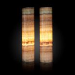 Minerals: A pair of cylindrical onyx lamps 51cm high