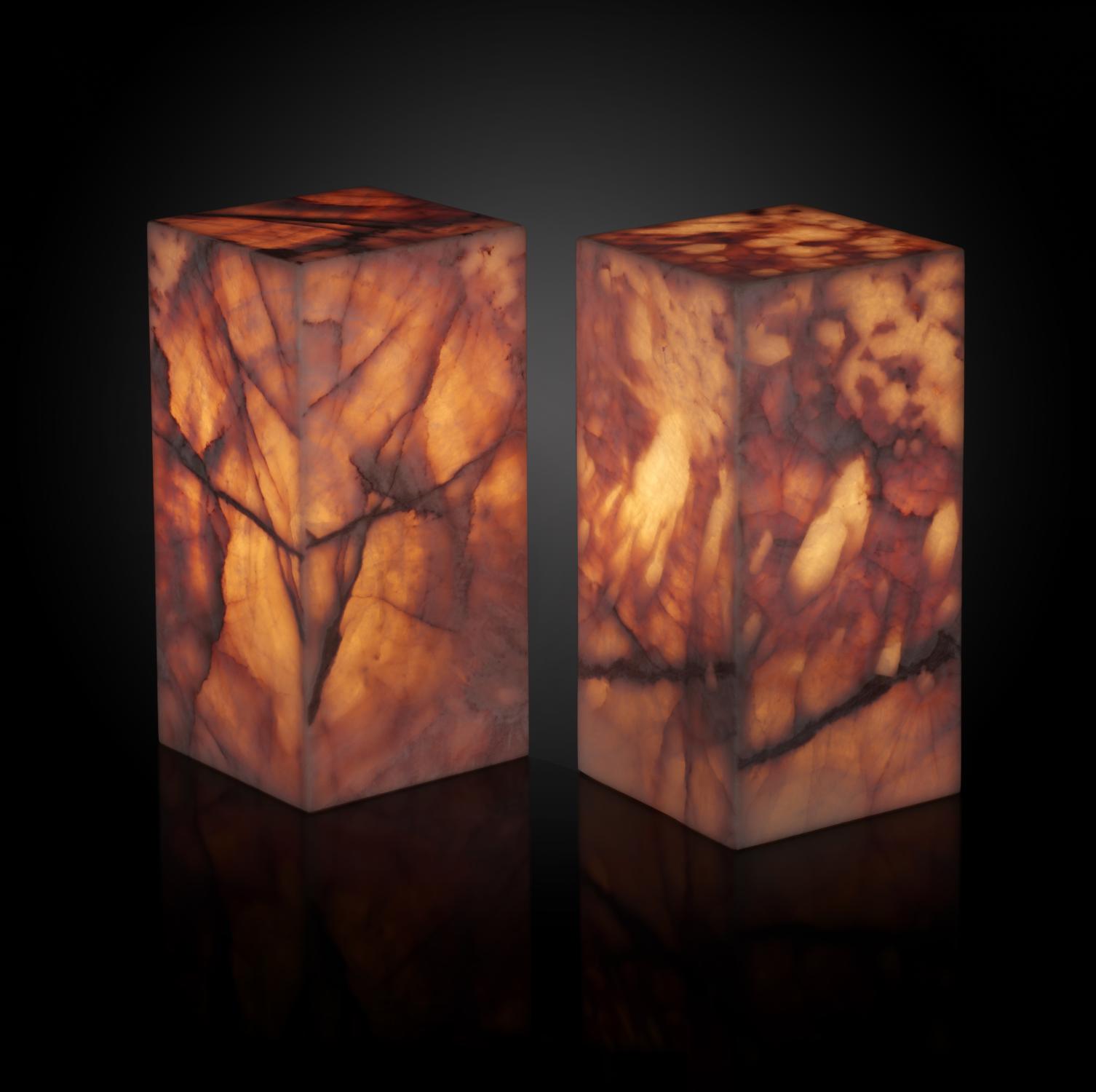 Minerals: A pair of pink onyx lamps 30cm high