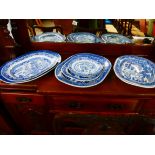 Collection of blue and white meat plates