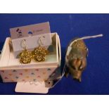 14ct gold earrings and plated pin cushion