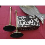 39cm Candlesticks, box and fish plate ( ex. con )