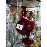 1810's red glass decanter and glass