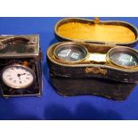 London silver miniature clock and binoculars