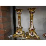 Pair of First Condition Crown Derby Candlesticks 27cm ht