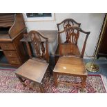 Mahogany tripod Georgian table (needs repair) & 3 country chairs