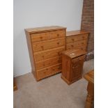 2 Pine chests and bedside cupboard