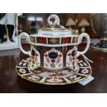 Imari Crown Derby sugar bowl and plate (1st condition)