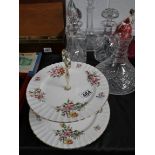 Worcester cake stand, 4 decanters and carafe