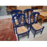 4 Rush seated blue dining chairs