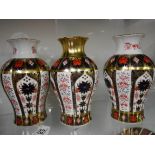 3 x 21cm Crown Derby vases (1st condition)