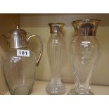 2 Silver and glass vases and jug
