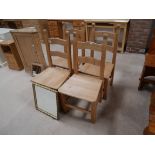 4 Pine dining chairs and mirror