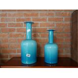 2 x Kastrup Holmegaard Turquoise glass vases 45cm & 36cm ht good condition