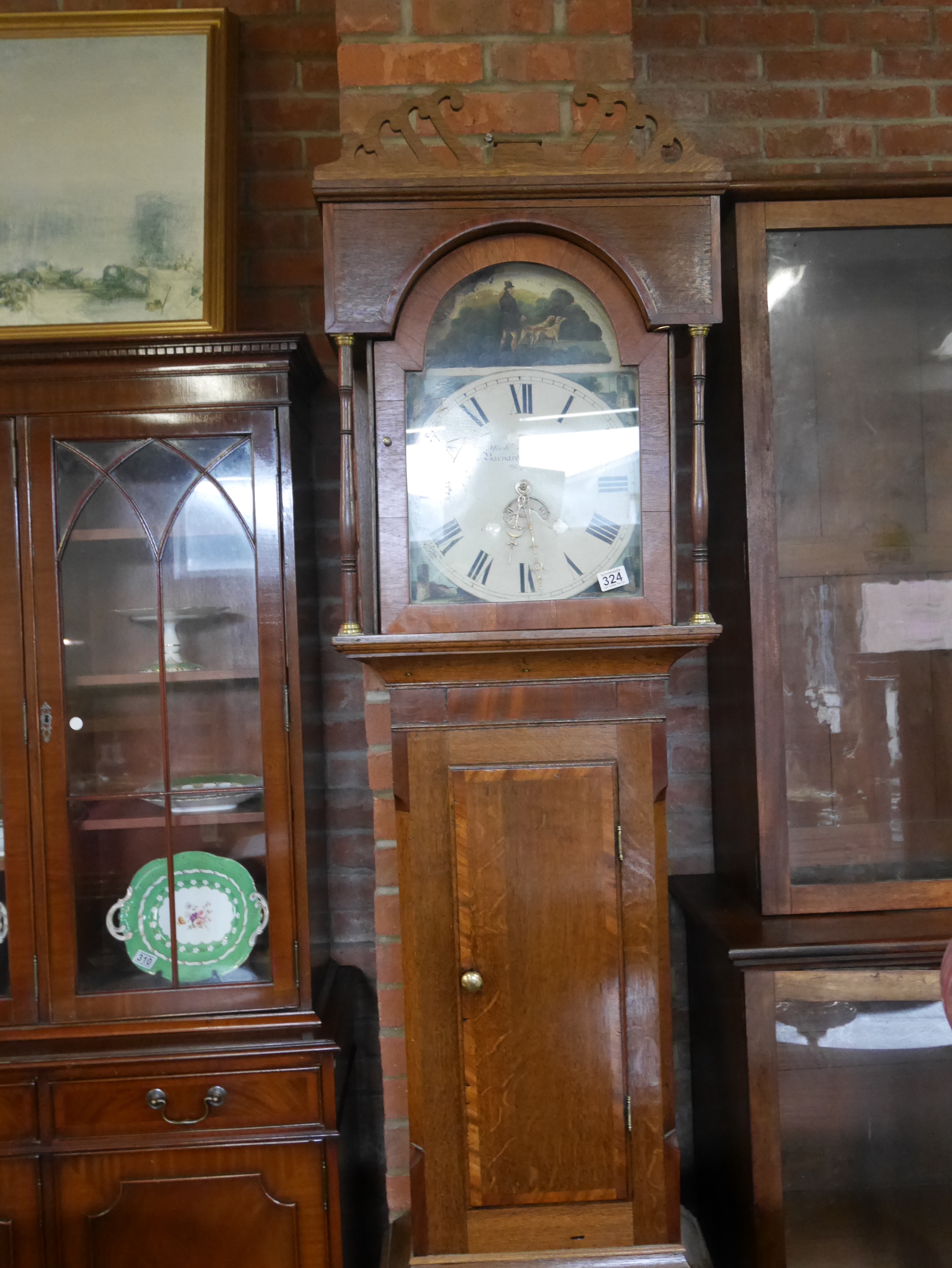 Oak long cased clock by Mich Johnson Barnard Castle