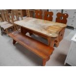 Pine kitchen table, bench and 3 chairs