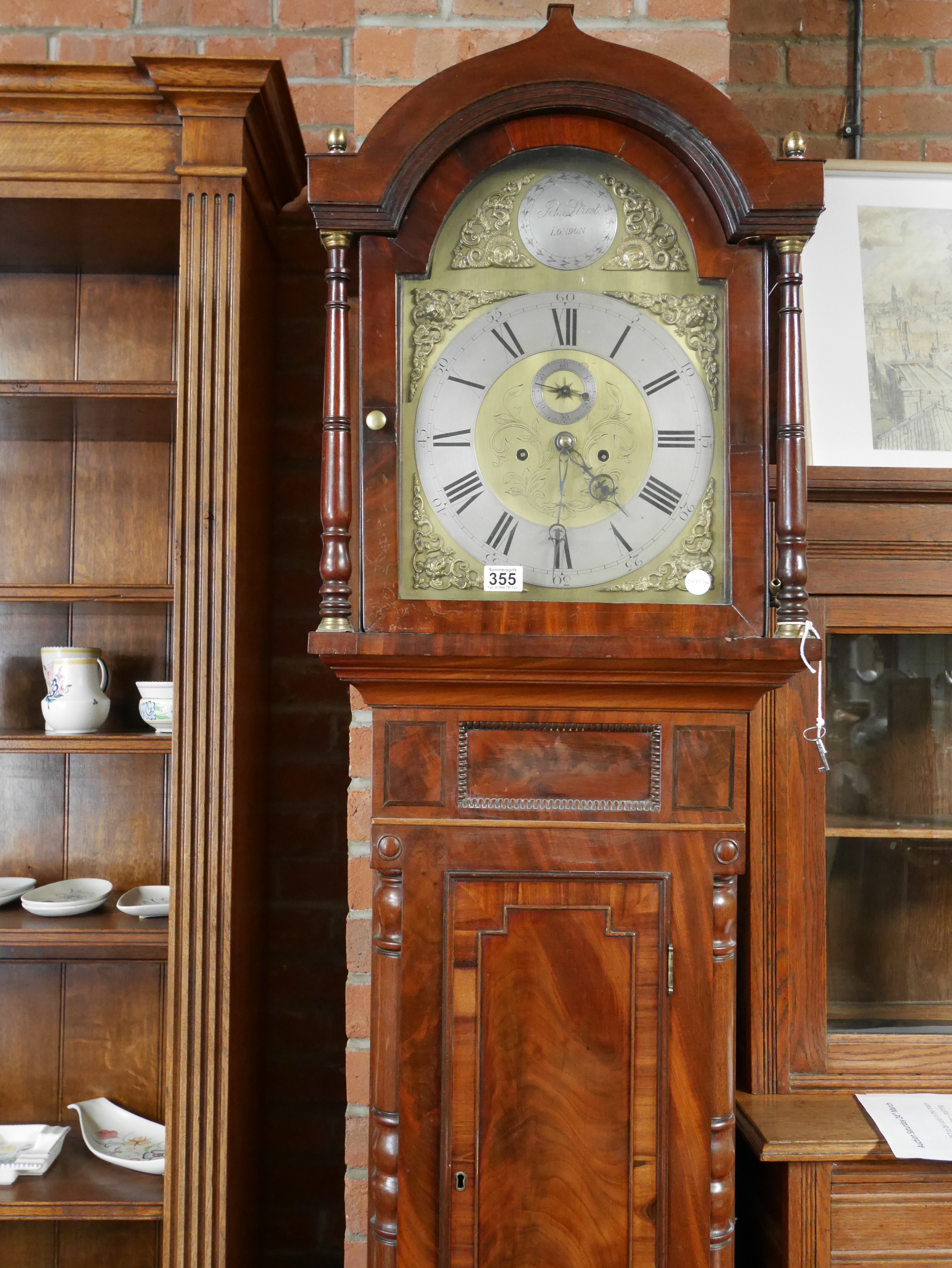 Mahogany longcased clock with bras face John Street London