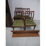 4 mahogany dining chairs and oak shelf