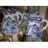 3 Blue and white Masons jugs