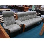 3 seat and 1 chair teak and leather sofa