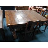 Oak drawer leaf dining table and 4 chairs