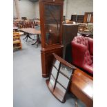 Repro. Mahogany corner cupboard, mirror and coffee table