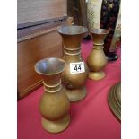 Trio of Victorian brass vases by Jones and Willis Church furnishers.