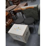 2 Chrome kitchen chairs and painted box