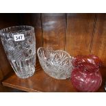 Cut glass vase and bowl
