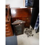 Bureau, corner cupboard and lamp