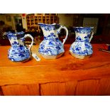 3 Masons blue and white jugs