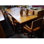 Gnomeman oak adzed top dining table 214cm x 74cm + 1 carvers and 7 chairs