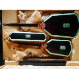 Silver, Jade and enamel dressing table set