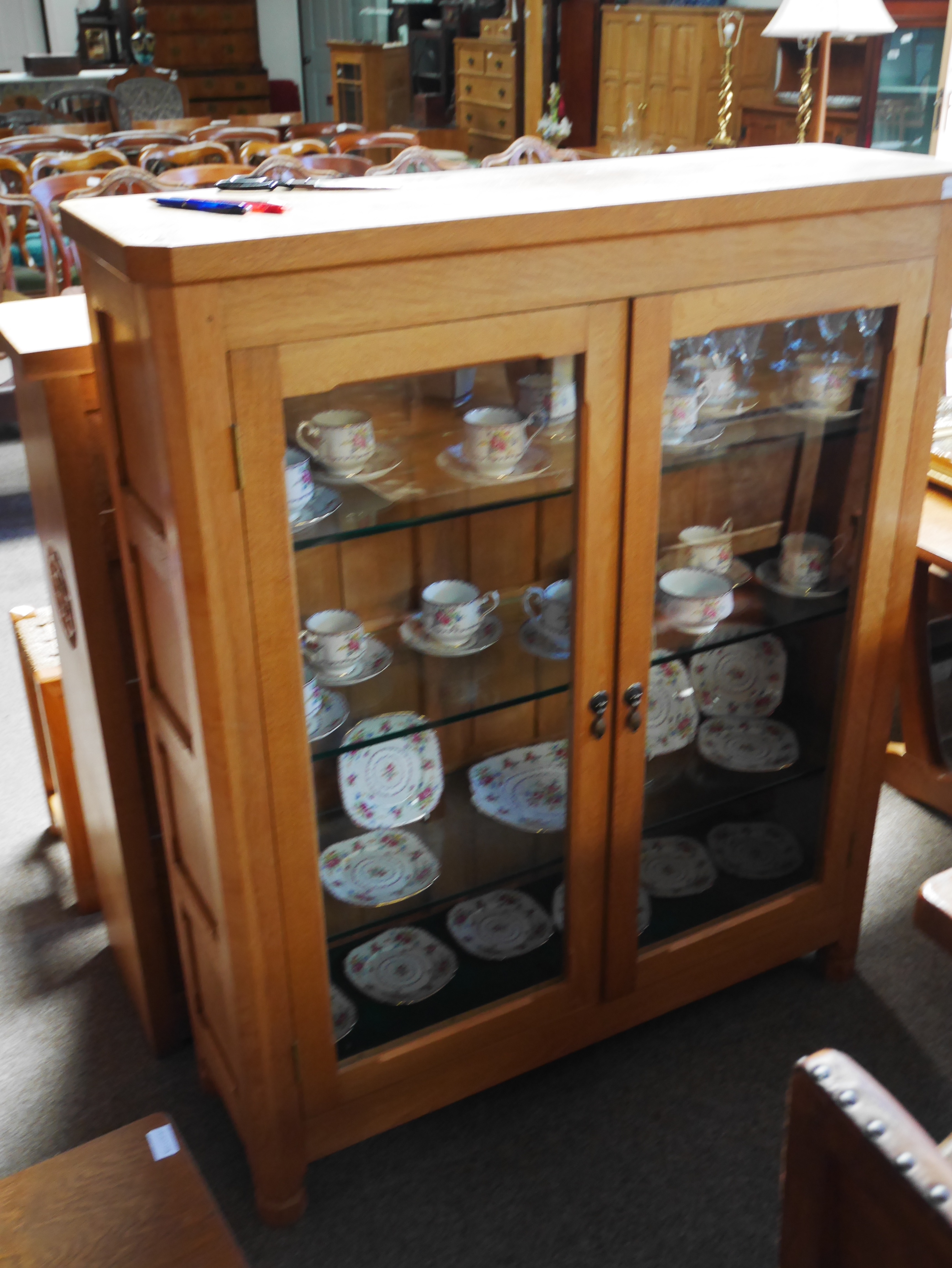 Yorkshire Oak glazed bookcase 125 cm ht 105cm width