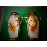 Pair of Noritaki rose patterned vases 29cm ht