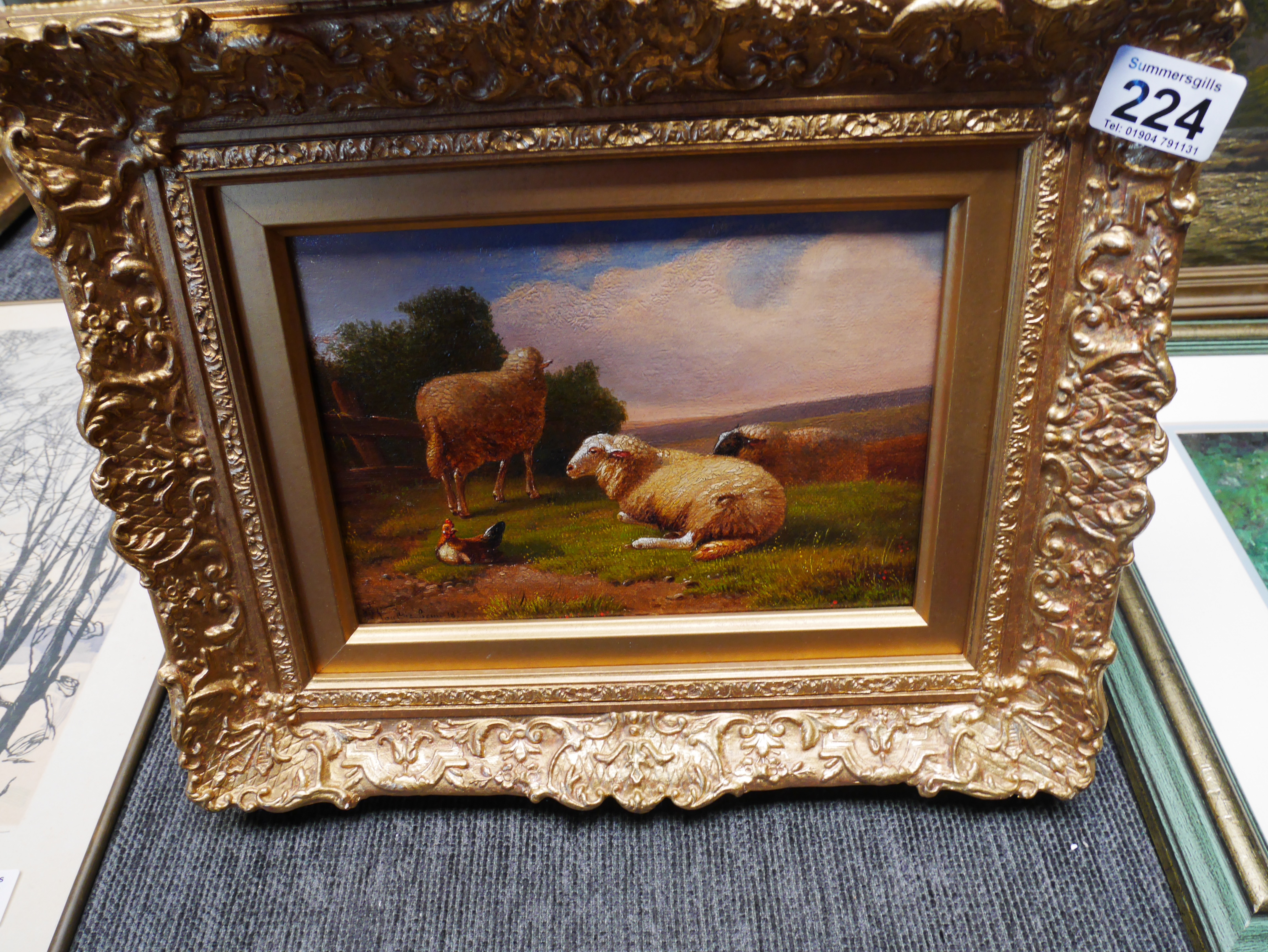 Oil painting of sheep marked 1827