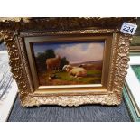 Oil painting of sheep marked 1827