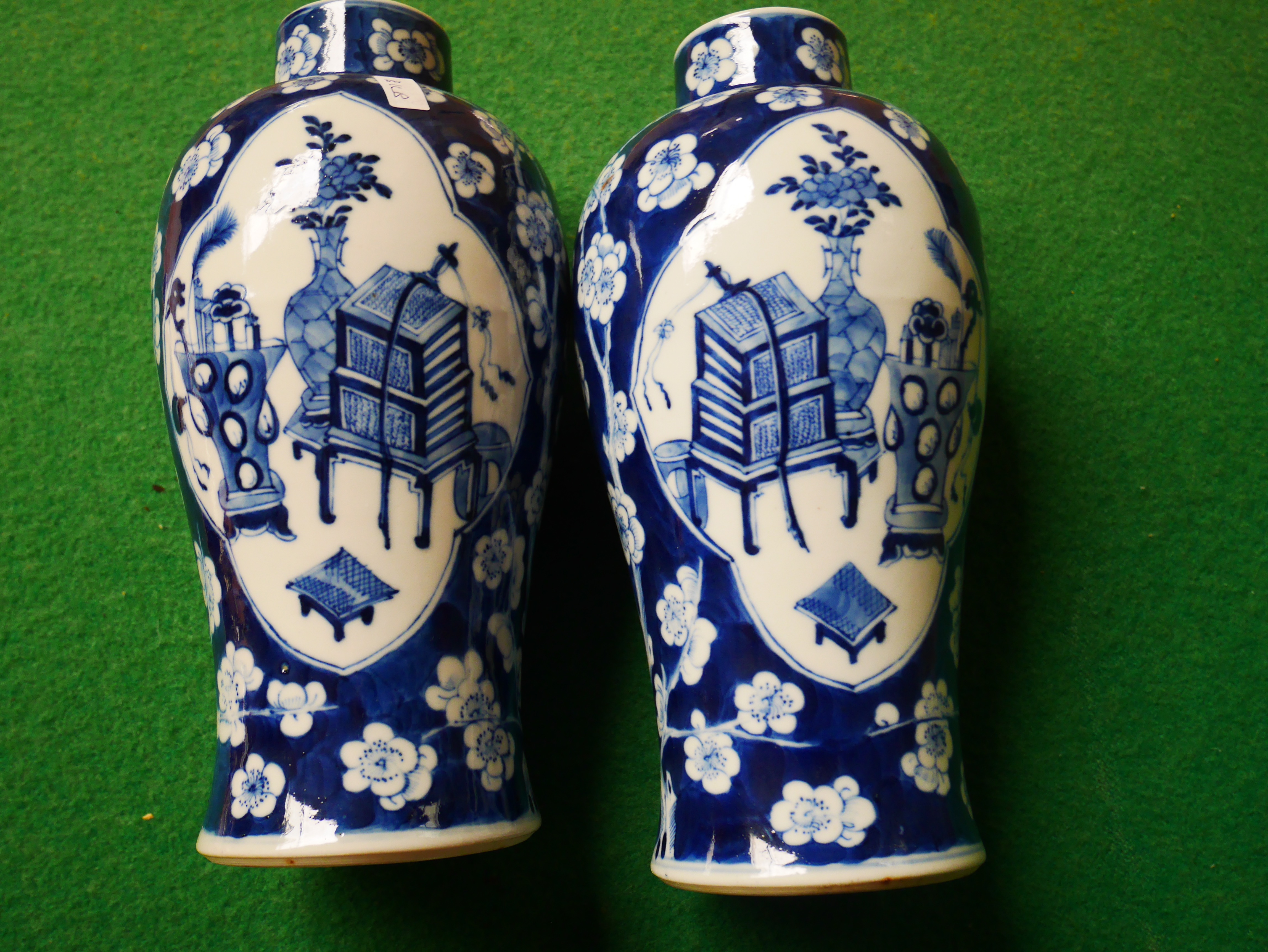 2 Chinese b/w 19th c lidded vases