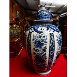 Blue and white delft style vase