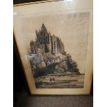 Engraving by Alex Haig Mont St Michel 70cm x 90