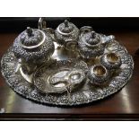 A 1930s floraly engraved coffee set in zr800 silver 107 oz