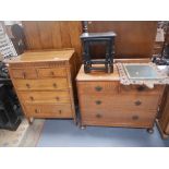 2 oak chests, table and mirror