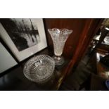 Cut glass bowl and vase