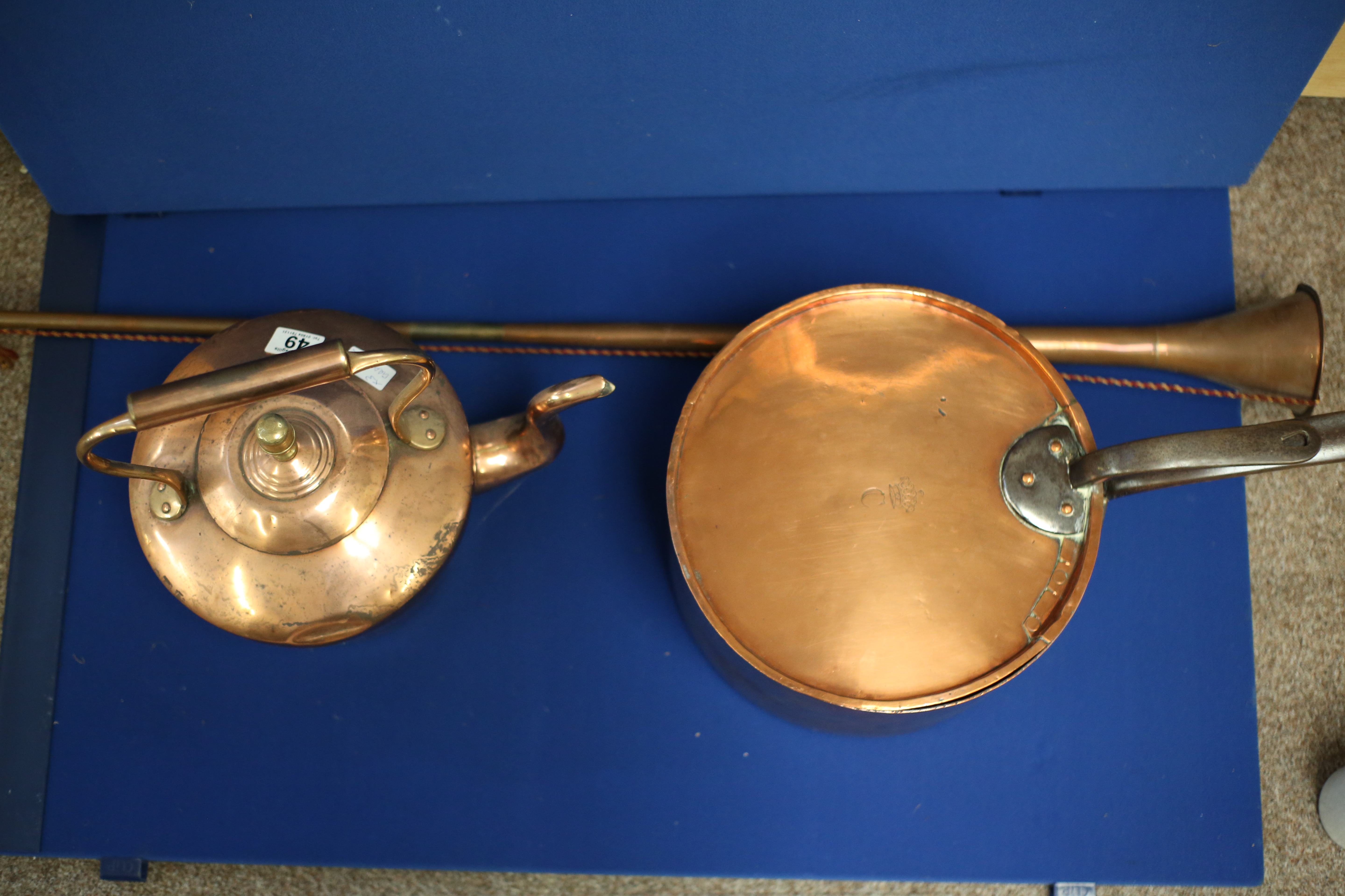 Brass pan, kettle and horn