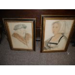 A pair of chalk prints of Sir John More and a lady after Hans Holbein