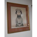 Signed print of The Bearded Lady by LS Lowry ( H 85cm x 72cm ) pencil signed and with blind stamp