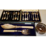 2 x Silver tea spoons and bottle holder